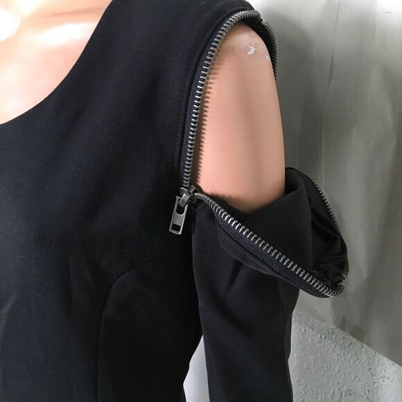 Bebe Black Long Sleeve Zip Shoulder Convertible Mini Bodycon Cocktail Dress S - Picture 7 of 10